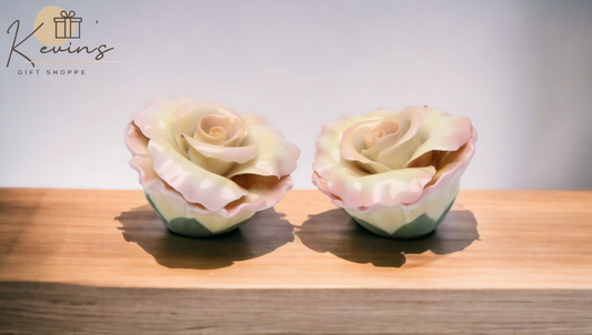 Hand Crafted Ceramic Rose Flower Salt & Pepper Shakers Home Décor Gift for Her Gift for Mom Kitchen Décor - Salt &