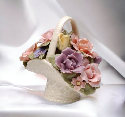 Hand Crafted Ceramic Roses Flower Basket Home Décor Gift for Her Gift for Mom Nature Lover Décor Wedding Gift