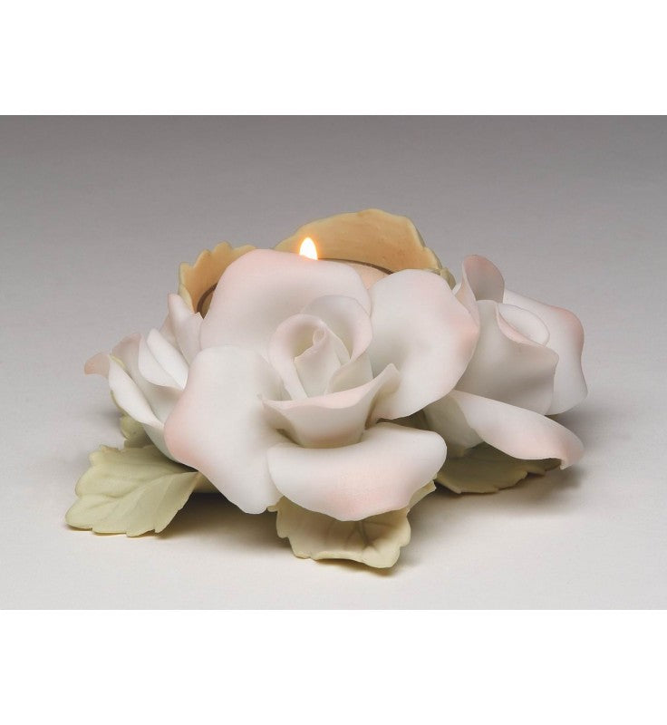 Hand Crafted Ceramic White and Pink Rose Tealight Candle Holder Wedding Décor Wedding Gift Wedding Favor - Candle