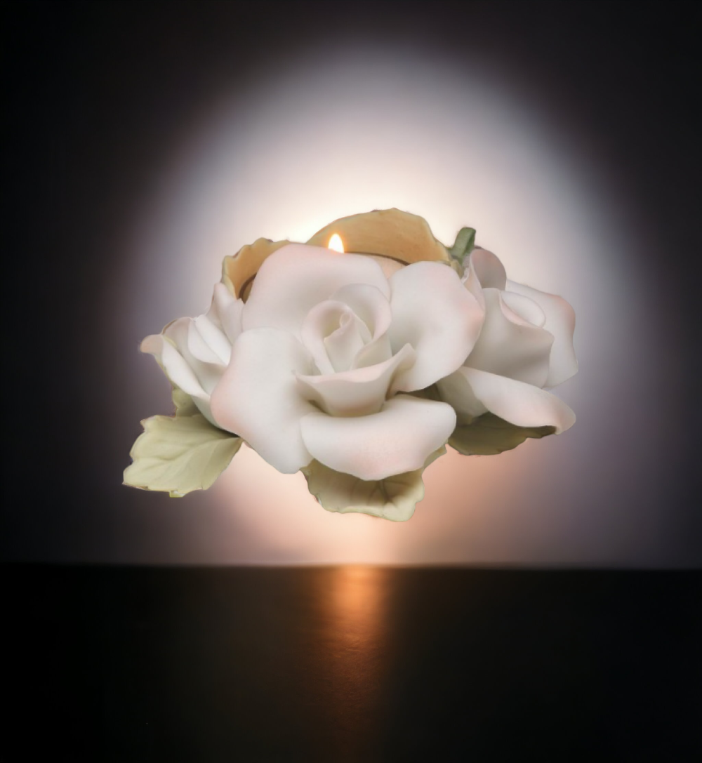 Hand Crafted Ceramic White and Pink Rose Tealight Candle Holder Wedding Décor Wedding Gift Wedding Favor - Candle