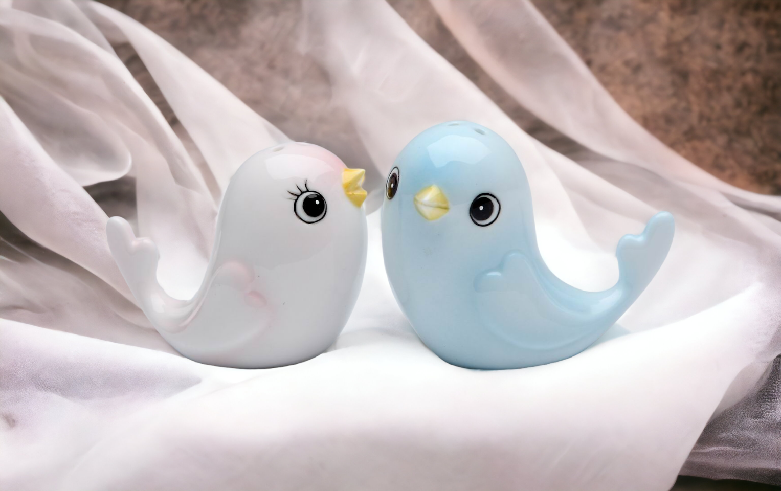 Hand Painted Ceramic Blue and Pink Bird Salt & Pepper Shakers Wedding Décor Gift for Her Gift for Mom Kitchen Décor