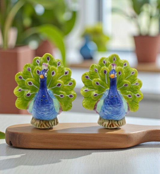 Hand Painted Ceramic Blue Peacock Salt And Pepper Shakers Home Décor Gift for Her Gift for Mom Kitchen Décor