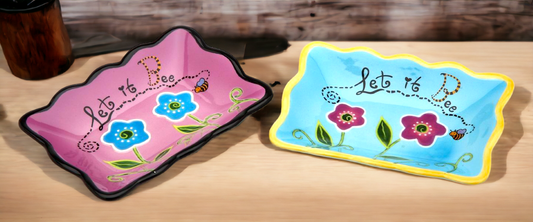 Hand Painted Ceramic BumbleBee Dish - Set of 2 Home Décor Gift for Her Gift for Mom Kitchen Décor - Plates