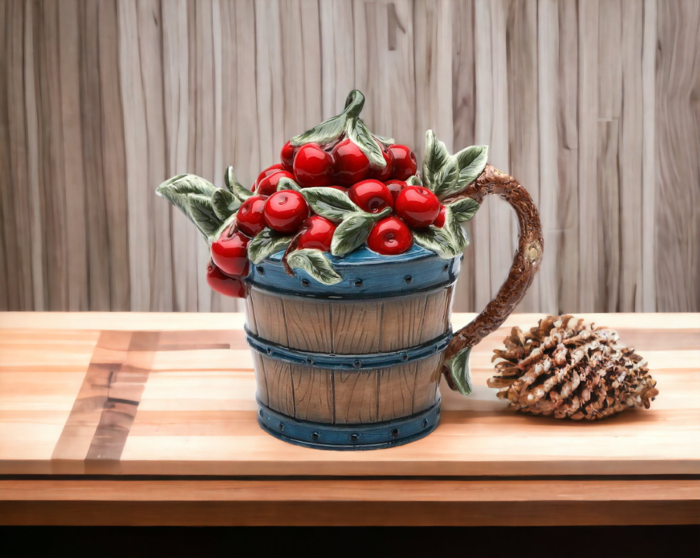 Hand Painted Ceramic Cherry Teapot Gift for Her Gift for Mom Tea Party Décor Café Décor Farmhouse Décor - teapot