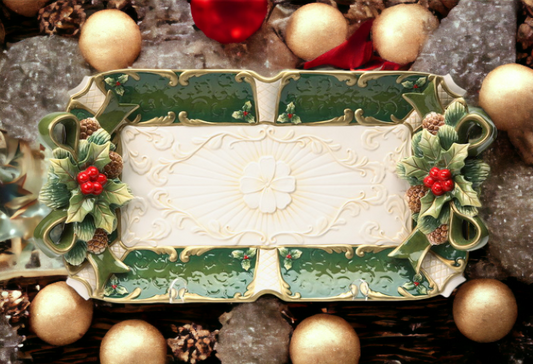 Hand Painted Ceramic Christmas Holly Tray Home Décor Gift for Her Gift for Mom Kitchen Décor Christmas Décor - Plates
