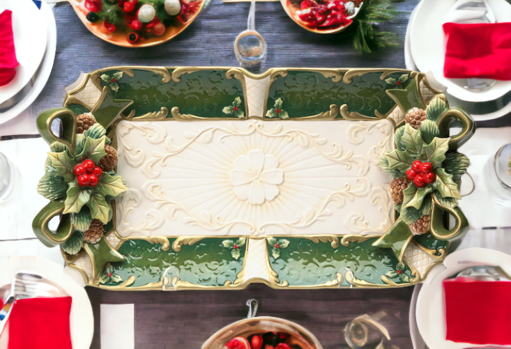 Hand Painted Ceramic Christmas Holly Tray Home Décor Gift for Her Gift for Mom Kitchen Décor Christmas Décor - Plates