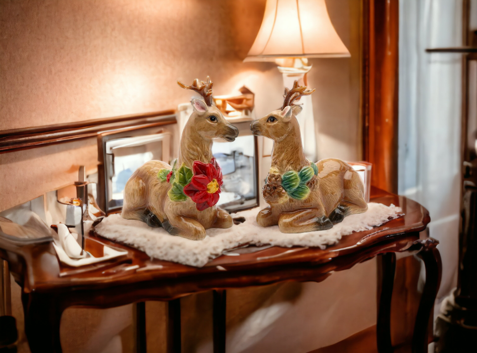 Hand Painted Ceramic Christmas Reindeer Salt & Pepper Shakers Home Décor Gift for Her Gift for Mom Kitchen Décor