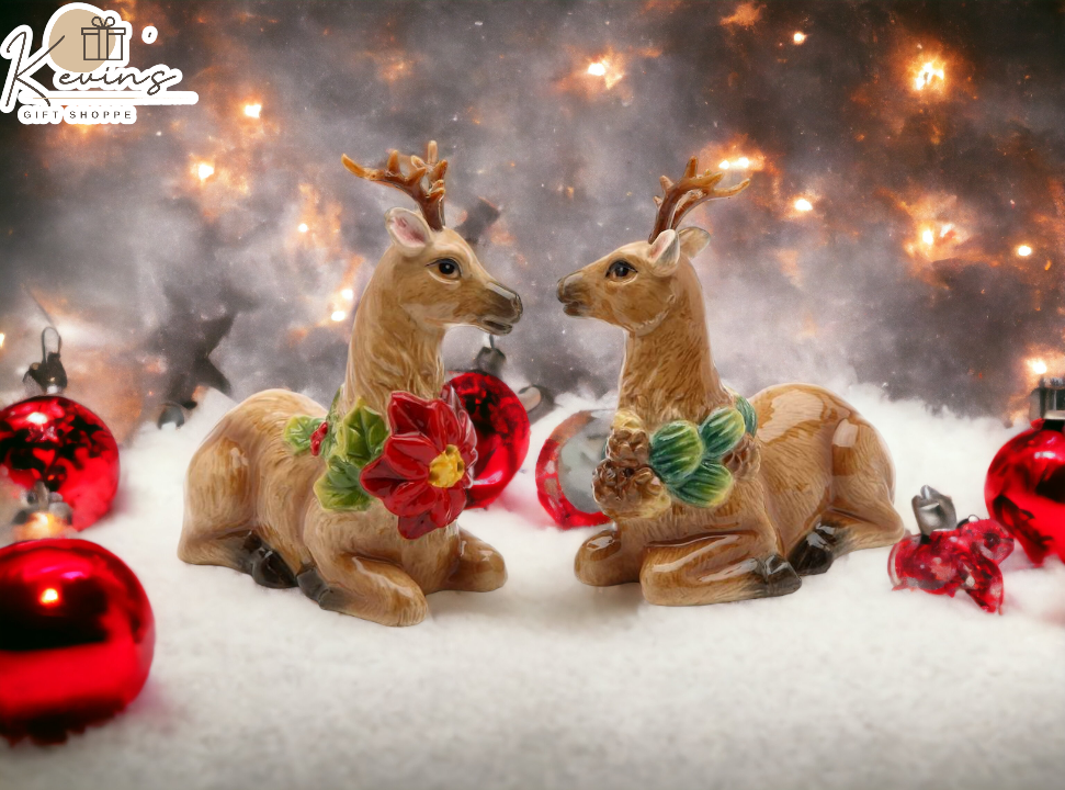 Hand Painted Ceramic Christmas Reindeer Salt & Pepper Shakers Home Décor Gift for Her Gift for Mom Kitchen Décor