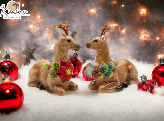 Hand Painted Ceramic Christmas Reindeer Salt & Pepper Shakers Home Décor Gift for Her Gift for Mom Kitchen Décor