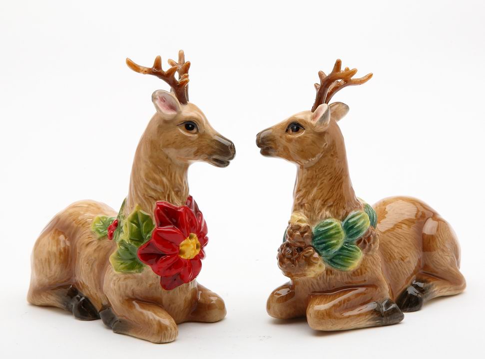 Hand Painted Ceramic Christmas Reindeer Salt & Pepper Shakers Home Décor Gift for Her Gift for Mom Kitchen Décor