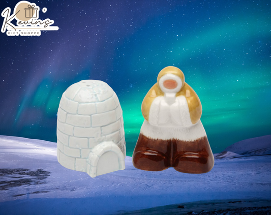 Hand Painted Ceramic Eskimo With Igloo Salt & Pepper Shakers Home Décor Gift for Her Gift for Mom Kitchen Décor - Salt
