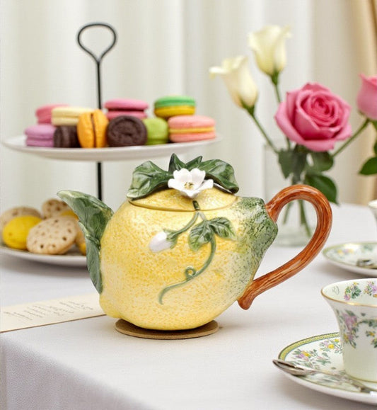 Hand Painted Ceramic Lemon Teapot Gift for Her Gift for Mom Tea Party Décor Café Décor Farmhouse Kitchen Décor - teapot