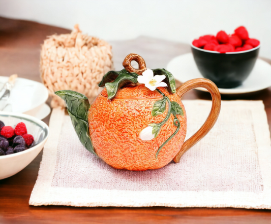 Hand Painted Ceramic Orange Teapot Gift for Her Gift for Mom Tea Party Décor Café Décor Farmhouse Kitchen Décor - teapot