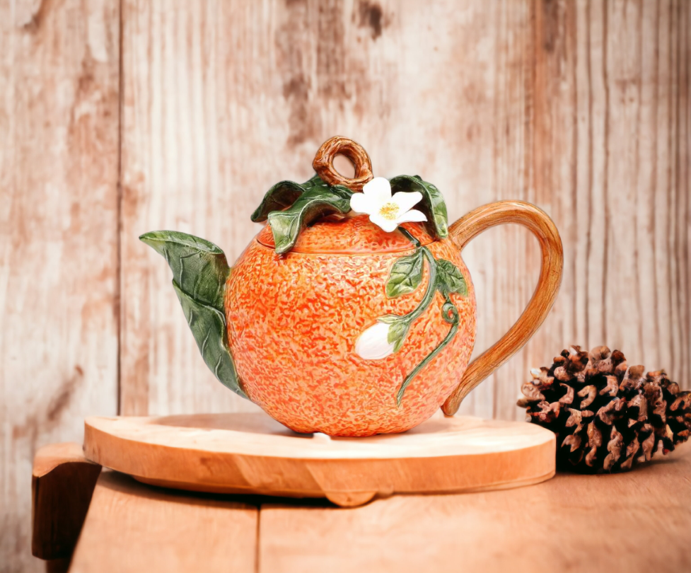 Hand Painted Ceramic Orange Teapot Gift for Her Gift for Mom Tea Party Décor Café Décor Farmhouse Kitchen Décor - teapot