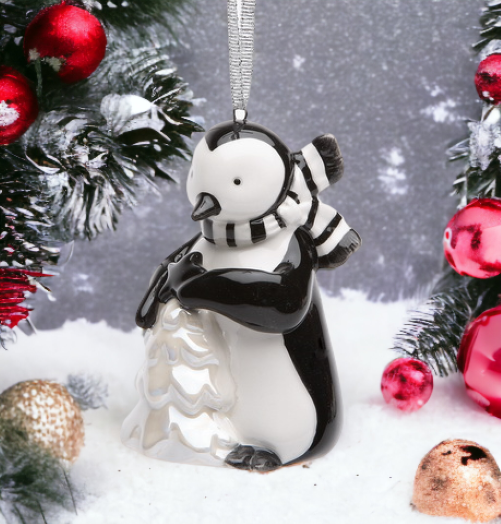 Hand Painted Ceramic Penguin With Christmas Tree Ornament Home Décor Gift for Her Gift for Mom Kitchen Décor Christmas