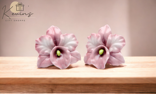 Hand Painted Ceramic Pink Orchid Salt & Pepper Shakers Home Décor Gift for Her Gift for Mom Kitchen Décor - Salt &
