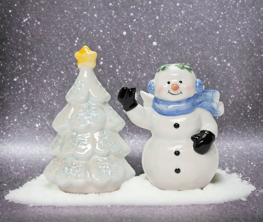 Hand Painted Ceramic Snowman & Christmas Tree Salt & Pepper Shakers Home Décor Gift for Her Gift for Mom Kitchen Décor
