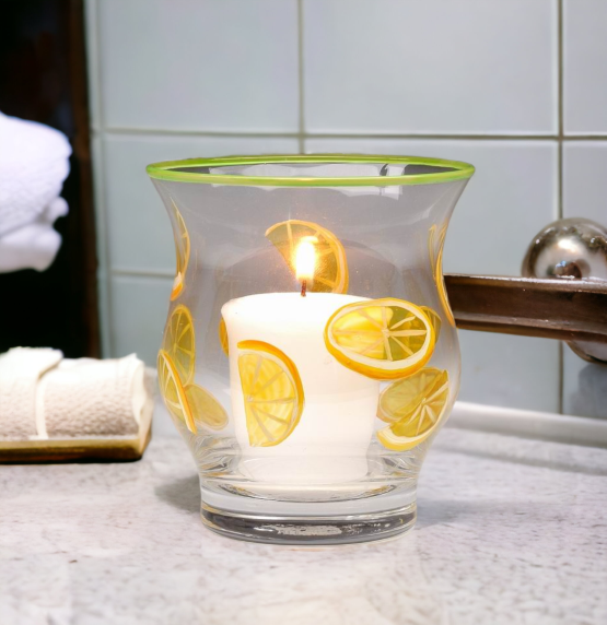 Hand painted glass lemon slice votive jar candle holder Home Décor Gift for Her Gift for Mom Vanity Décor Bedroom Decor