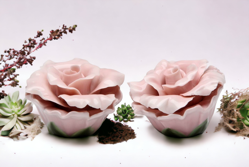 Handcrafted Ceramic Pink Rose Salt and Pepper Shakers Home Décor Gift for Her Gift for Mom Kitchen Décor Wedding Decor