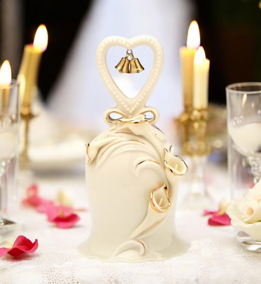 Ivory Ceramic Bell with Calla Lily Flowers and Golden Accents Wedding Decor Anniversary Decor - Bell