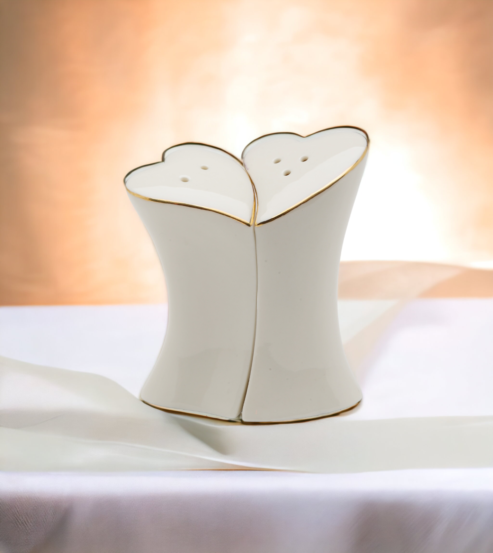 Jade Porcelain Heart with Gold Accents Salt & Pepper Shakers Wedding Décor or Gift Wedding Favor Anniversary Décor