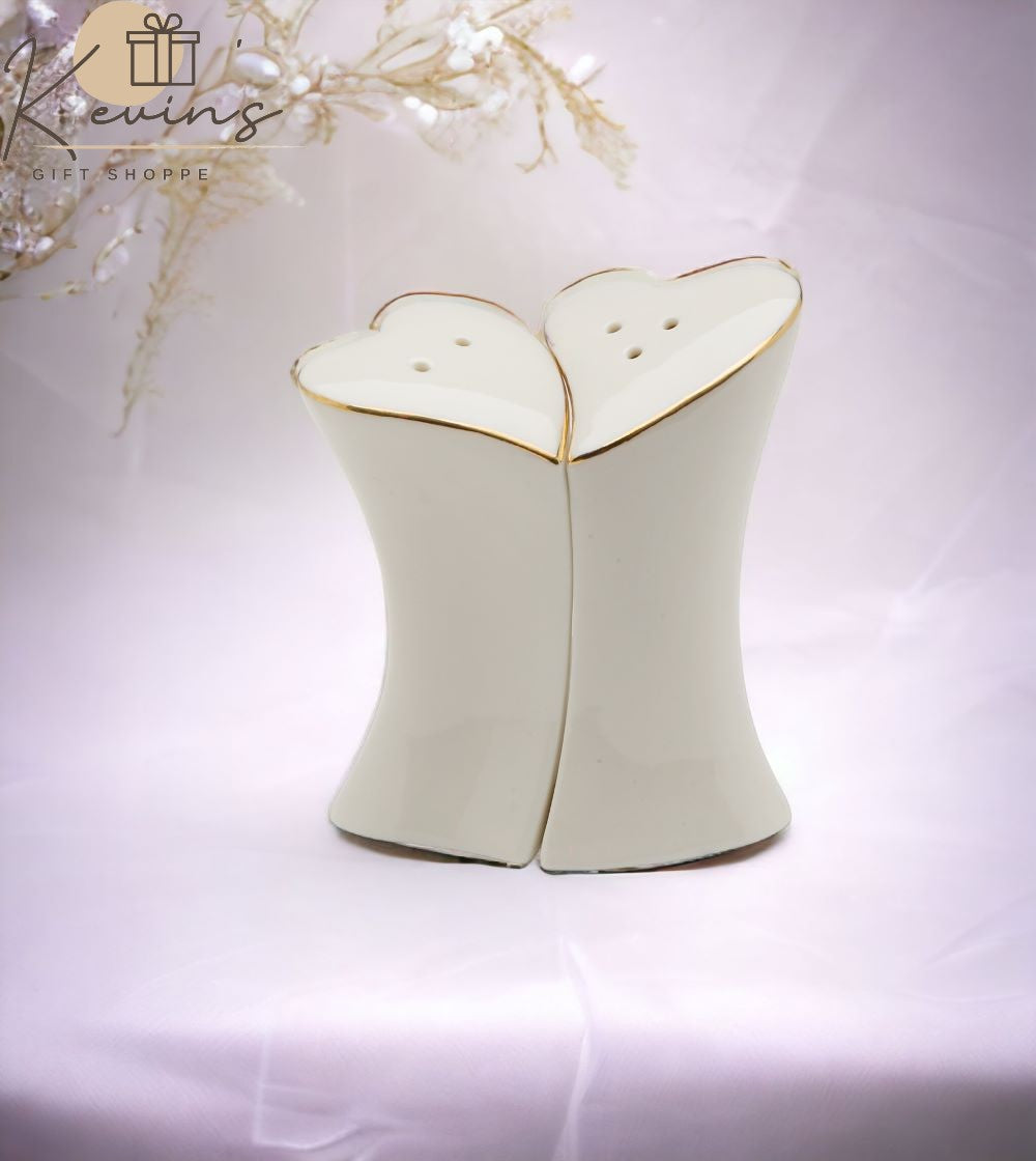 Jade Porcelain Heart with Gold Accents Salt & Pepper Shakers Wedding Décor or Gift Wedding Favor Anniversary Décor