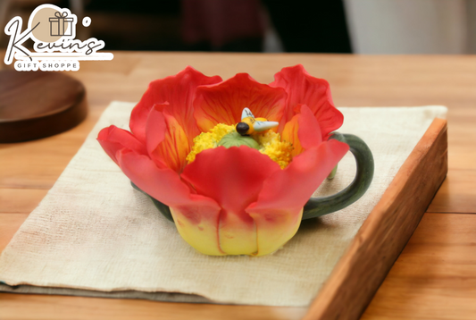 Mini Ceramic Poppy Flower with Bee Teapot Figurine Gift for Her Gift for Mom Kitchen Décor Tea Party Décor Café Décor