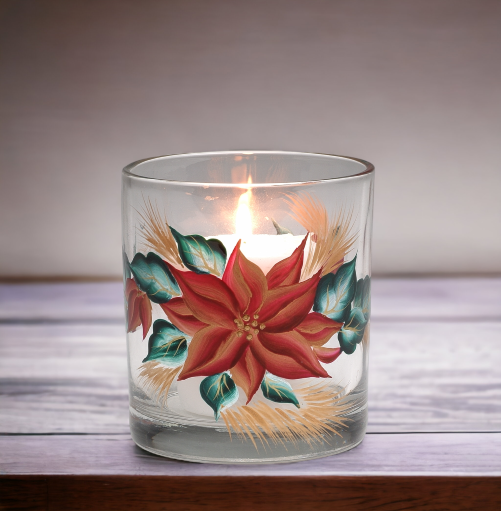Poinsettia Flower Glass Votive Candle Holders Home Décor Gift for Her Gift for Mom Nature Lover Gift Vintage Decor