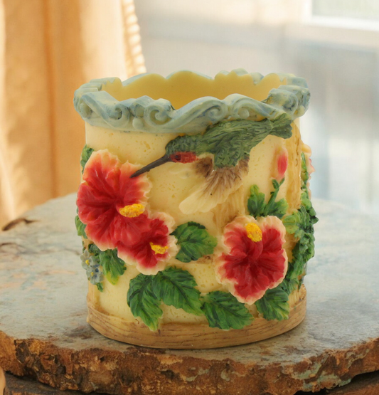 Polyresin Hummingbird with Hibiscus Flower Votive Candle Holder Birdwatcher Gift Gift for Her Gift for Mom Home Decor