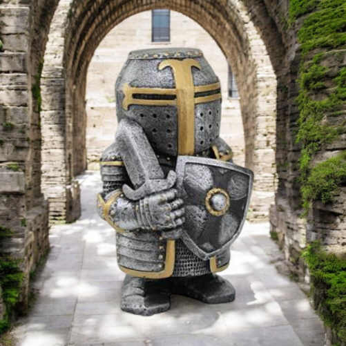 Polyresin Medieval Crusader Knight with Sword and Shield Figurine Gift for Him Boardgame Piece Decor - Figurine