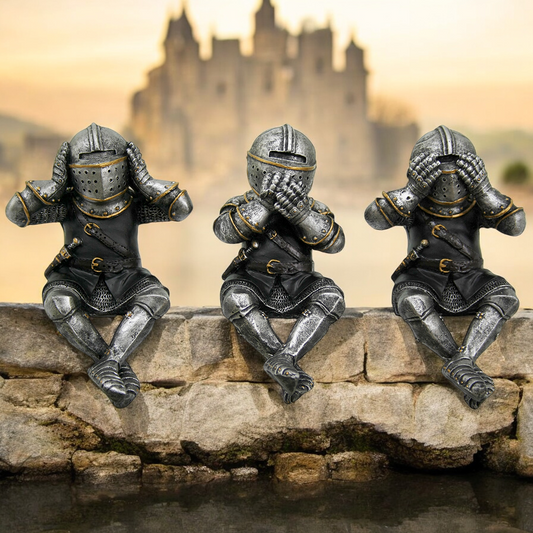 Polyresin Three Medieval Knights That Hear Speak and See No Evil Figurines Gift for Him Medieval Theme Decor - Figurine