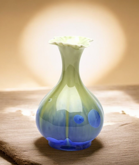 Porcelain Crystallized Glaze Blue and Green Flower Vase Home Decor Gift for Her Asian Decor - vase