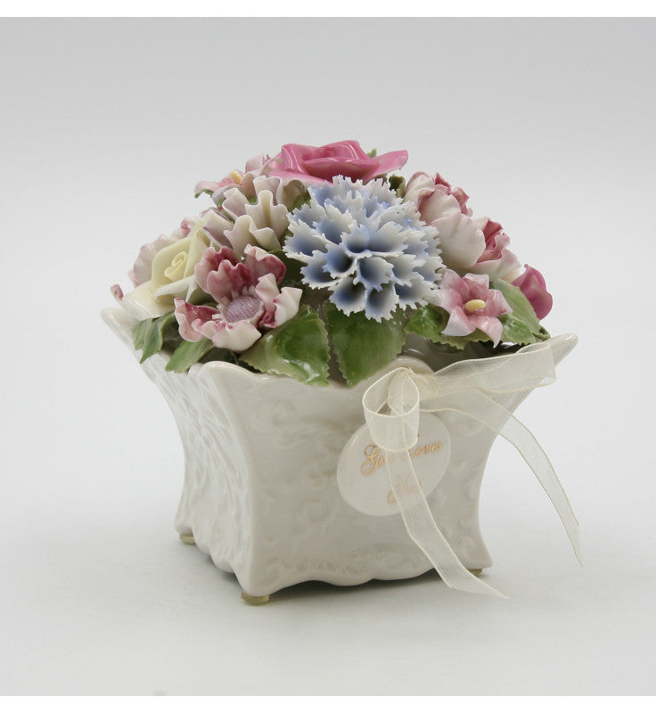 Pretty Petals: Elegant Handcrafted Ceramic Flowers Bouquet Music Box with Removable ’God Loves You’ Pendant - Edelweiss