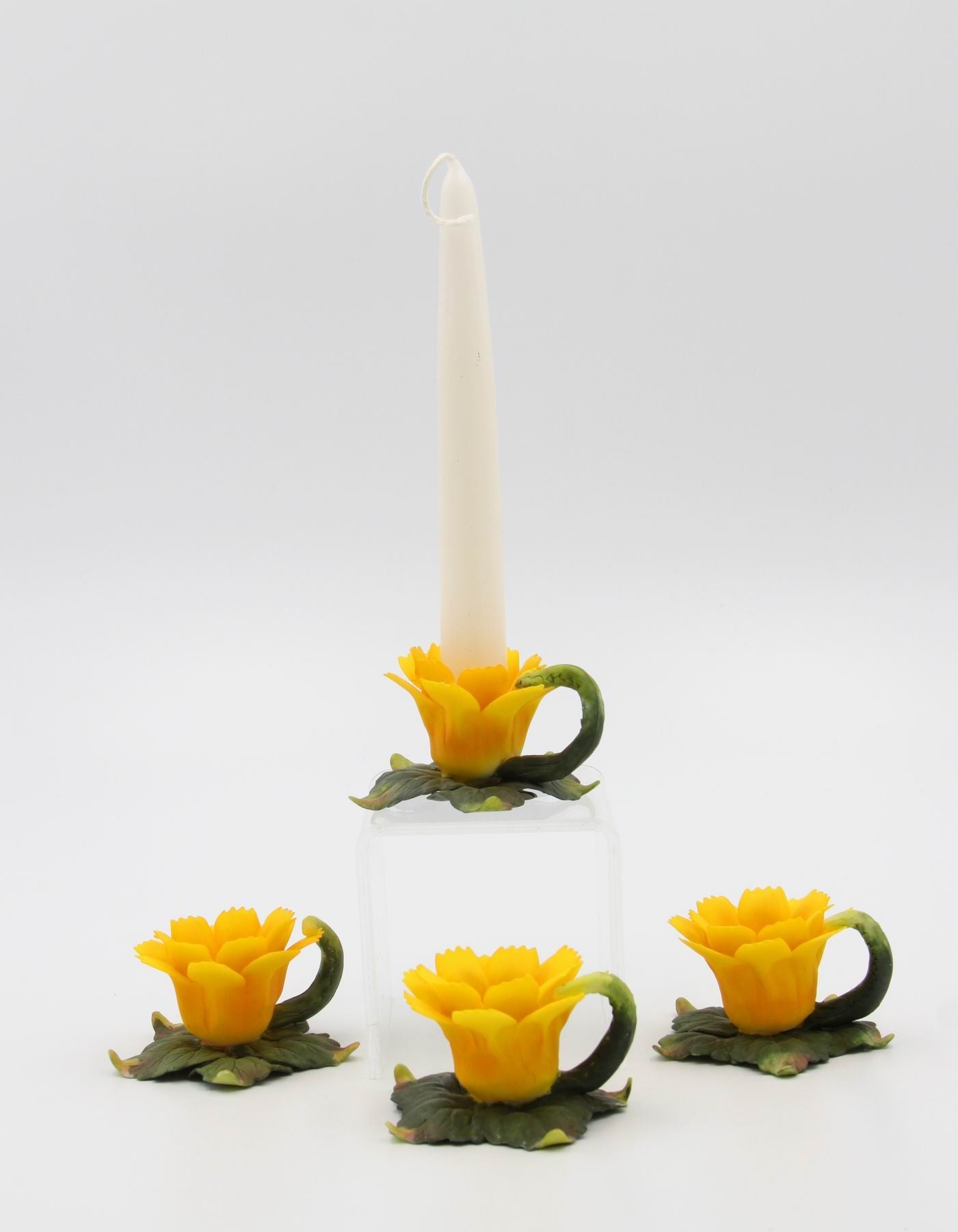 Set of 4 Ceramic Yellow Daisy Flower Candle Holders Home Décor Gift for Her Gift for Mom Nature Lover Gift Vintage