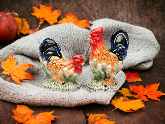 The Happy Farm: Ceramic Rooster Salt & Pepper Shakers Home Décor Gift for Her Gift for Mom Kitchen Décor Farmhouse