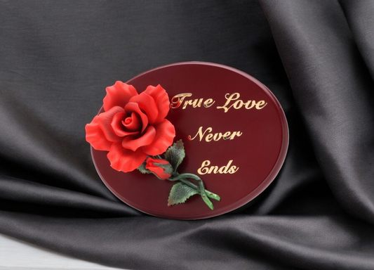 Wooden Wall Plaque with Ceramic Red Rose Flower Gift for Her Home Decor Wedding Anniversary Gift - wall decor