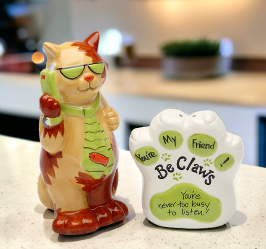 You’re Never Too Busy To Listen Ceramic Cat Salt & Pepper Gift for Her Gift for Mom Kitchen Décor Cat Lovers Gift Pet