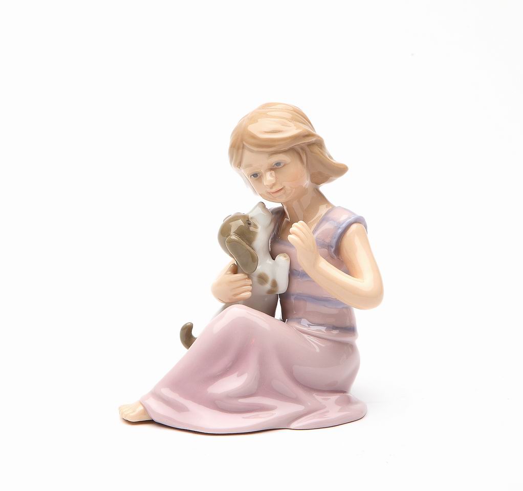 Ceramic Little Girl Playing with Dog Figurine, Home Décor, Gift for Her, Gift for Mom, Kitchen Décor, Dog Lover Gift, Pet Loss Gift