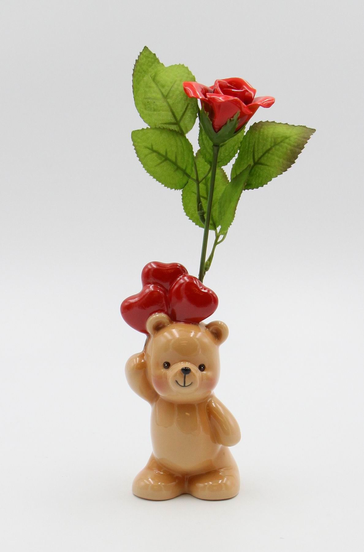 Teddy Bear With Heart Balloons Vase - kevinsgiftshoppe