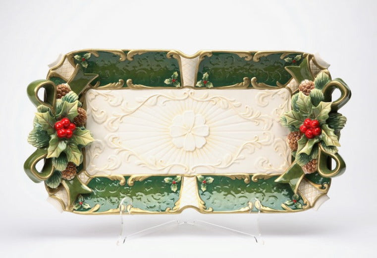 Hand Painted Ceramic Christmas Holly Tray, Home Décor, Gift for Her, Gift for Mom, Kitchen Décor, Christmas Décor