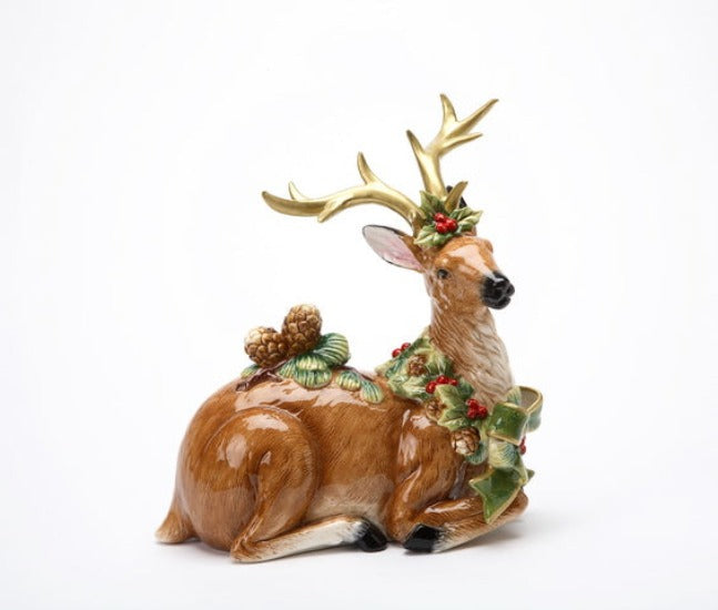 Ceramic Reindeer with Pine Cones Figurine, Home Décor, Gift for Her, Gift for Mom, Kitchen Décor, Christmas Décor