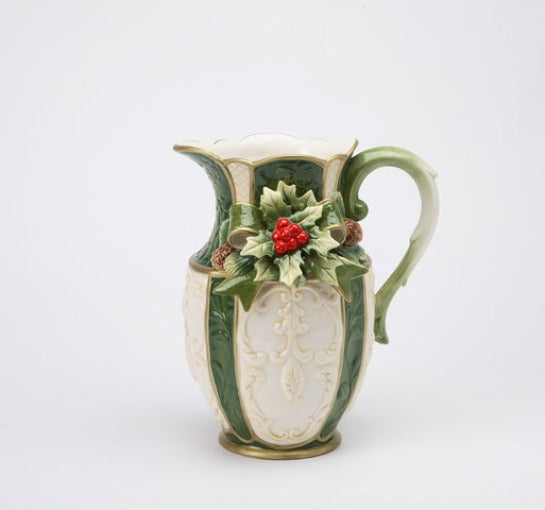 Ceramic Christmas Holly Pitcher, Home Décor, Gift for Her, Gift for Mom, Kitchen Décor, Christmas Décor