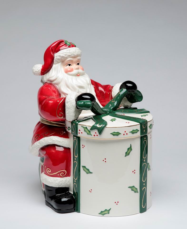 Ceramic Santa Claus Opening Gift Cookie Jar, Home Décor, Gift for Her, Gift for Mom, Kitchen Décor, Christmas Décor