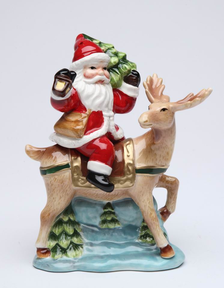 Ceramic Christmas Santa Claus Riding Reindeer Salt & Pepper Shakers, Home Décor, Gift for Her, Gift for Mom, Kitchen Décor, Christmas Décor