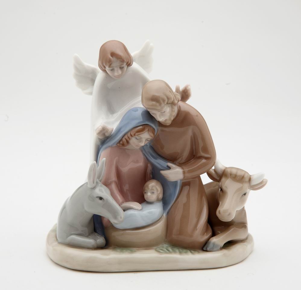 Ceramic Mini Size Angel With Holy Family Nativity Figurine, Home Décor, Religious Décor, Religious Gift, Church Décor, Baptism Gift