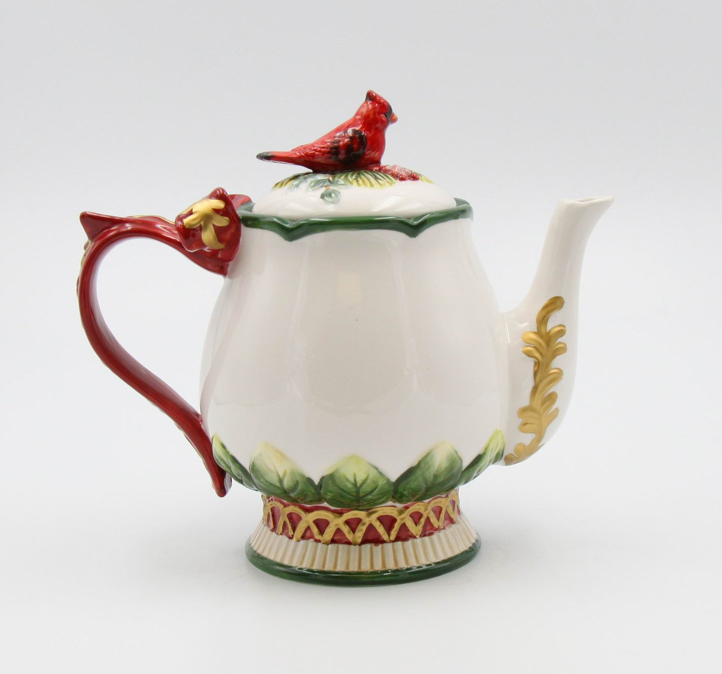 Ceramic Cardinal Bird and Pine Cones Christmas Teapot, Gift for Her, Gift for Mom, Tea Party Décor, Café Décor, Christmas Decor