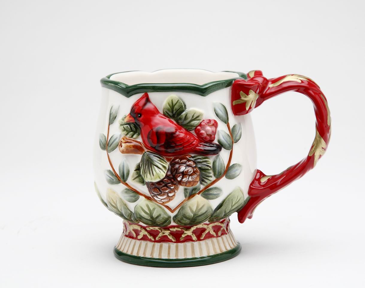 Ceramic Christmas Robin Bird Mugs (Set Of 4), Home Décor, Gift for Her, Gift for Mom, Kitchen Décor, Christmas Décor