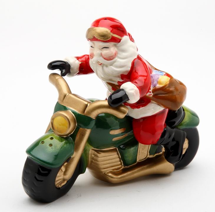 Ceramic Christmas Santa Riding Motorcycle Salt & Pepper Shakers, Home Décor, Gift for Her, Gift for Mom, Kitchen Décor, Christmas Décor