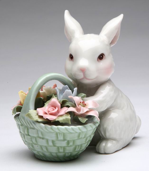 Easter Bunny With Flower Basket - kevinsgiftshoppe