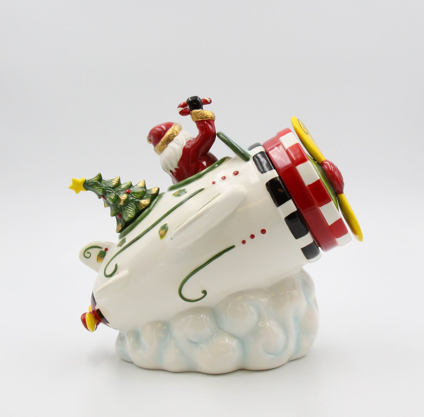 Ceramic Santa With Airplane Cookie Jar, Home Décor, Gift for Pilot, Gift for Her, Gift for Mom, Kitchen Décor, Christmas Décor